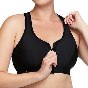 - Glamorise 44C Zip Front Black Sports Bra! NEW!